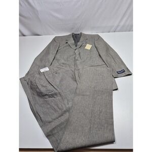 VTG Haspel Suit Mens 44 Long Light Gray 100% Linen Memphis 2 Piece 38x36 Summer